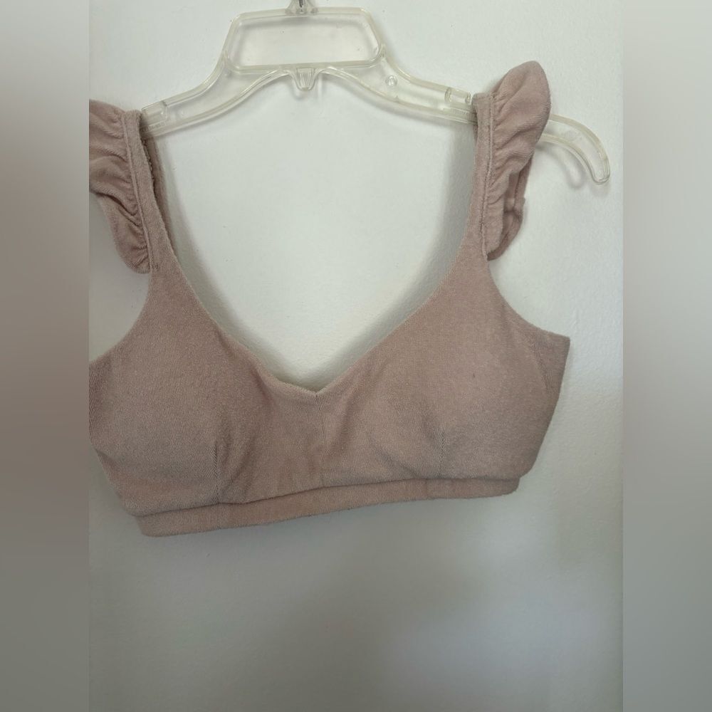 Bar III Cotton Terry Ruffle Strap Crop Top Size Small Tan - Picture 6 of 8